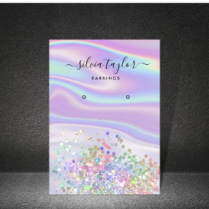 Modern holographic unicorn script earring display  business card