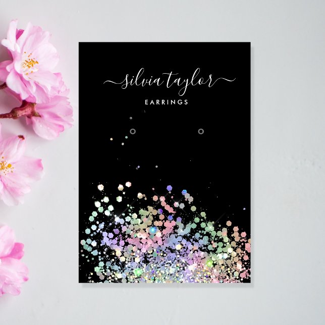 Modern holographic unicorn script earring display  business card (Creator Uploaded)