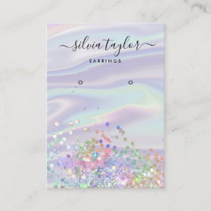 Modern holographic unicorn script earring display  business card