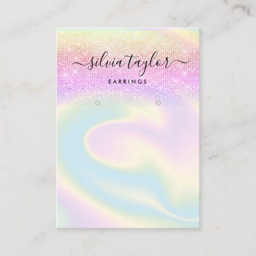 Modern holographic unicorn script earring display business card