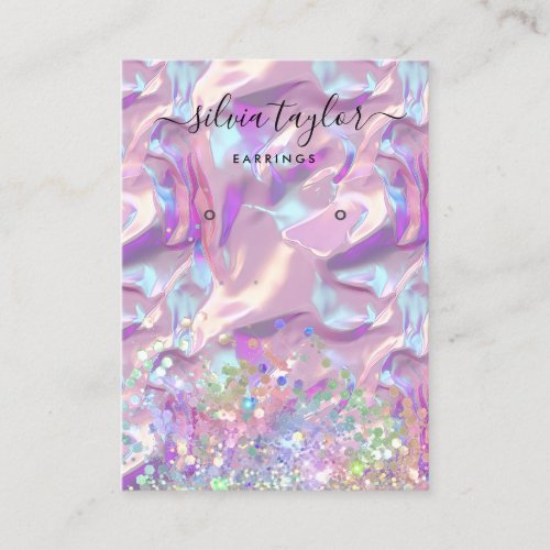 Modern holographic unicorn script earring display  business card