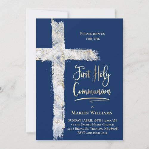 modern Holy cross on blue | First Communion