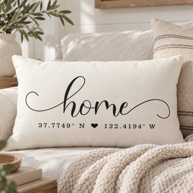 Modern HOME Chic Script Custom Coordinates Lumbar Pillow (Modern HOME Chic Script Custom Coordinates Lumbar Pillow)