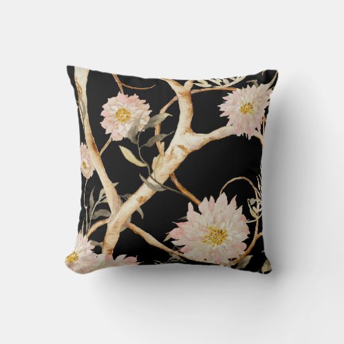 Modern Home Decor Chinoiserie Floral Watercolor Throw Pillow