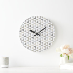 Modern Home Decor Gray Beige Neutral Pattern Large Clock