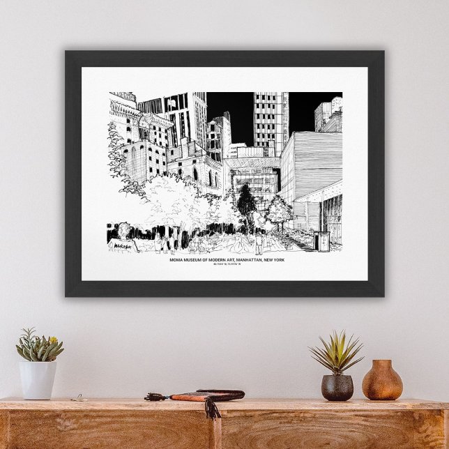 Modern Home Decor NYC Travel Sketch Wall Art Print (New York City MoMA Museum Skyline Travel Sketch Poster)