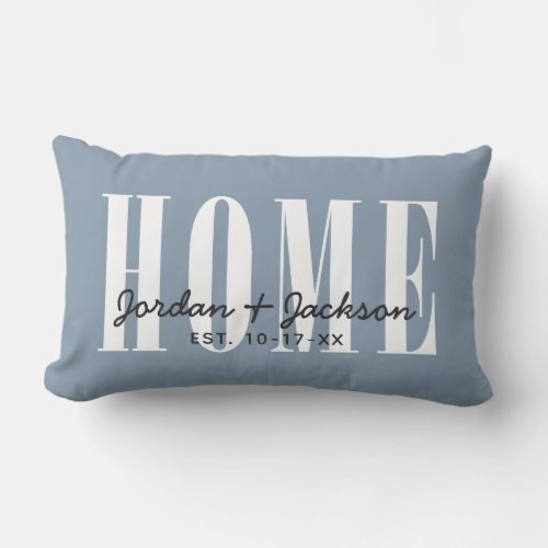 Modern Home Family Names Established Date Blue Lumbar Pillow