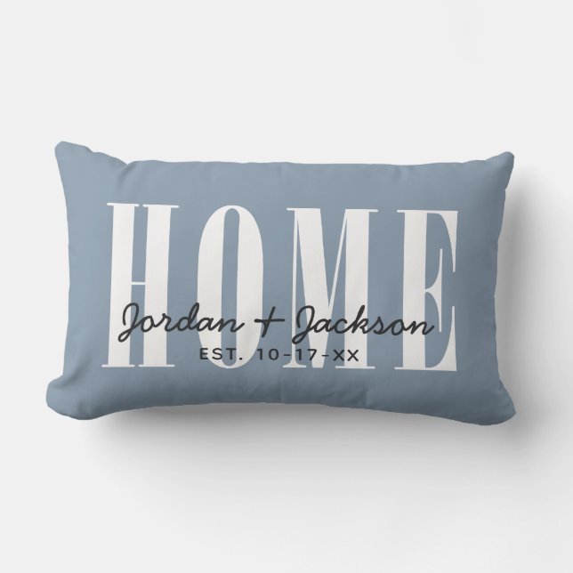 Modern Home Family Names Established Date Blue Lumbar Pillow (Front)