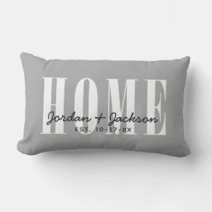 Modern Home Family Names Established Date Gray Lumbar Pillow