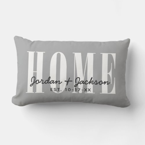 Modern Home Family Names Established Date Gray  Lumbar Pillow
