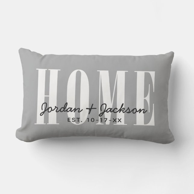 Modern Home Family Names Established Date Gray  Lumbar Pillow (Front)