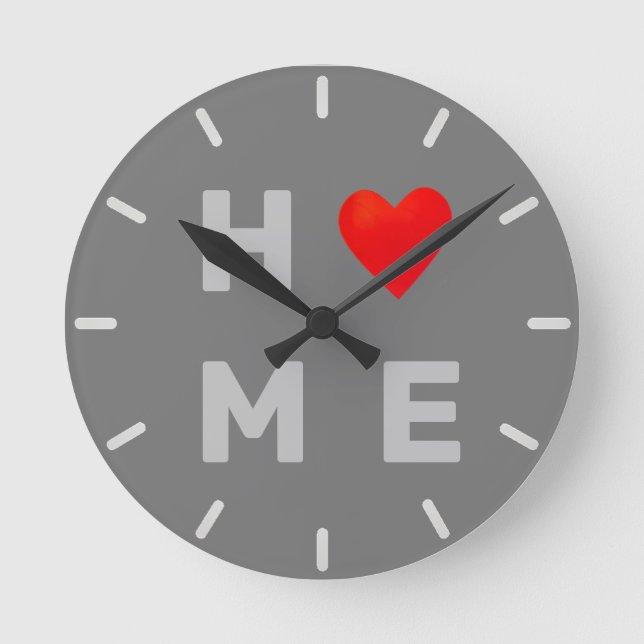 Modern Home Heart on Grey Round Clock (Front)