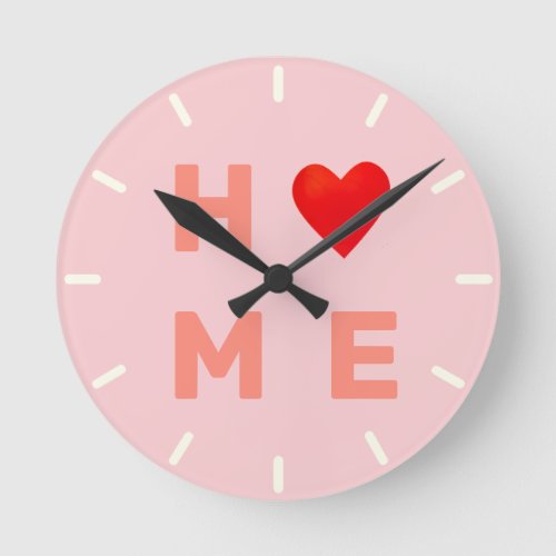 Modern Home Heart on Pink Round Clock
