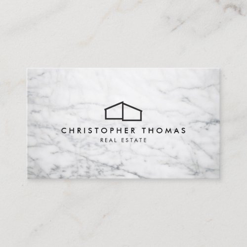 Modern Home Logo Architecture Realtor White Marble Business Card