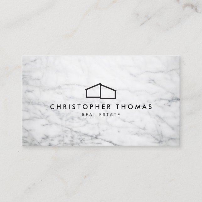 Modern Home Logo Architecture Realtor White Marble Business Card (Front)