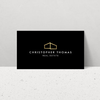 Modern Home Logo Faux Gold On Black Business Card by 1201am at Zazzle