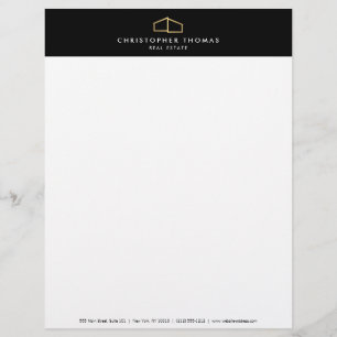 Modern Home Logo Faux Gold on Black Letterhead