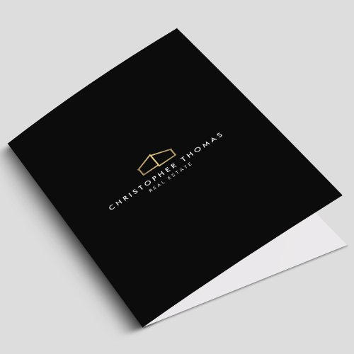 Modern Home Logo Faux Gold on Black Pocket Folder