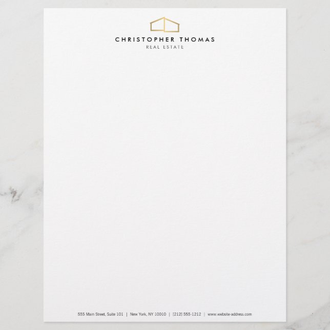 Modern Home Logo Faux Gold on White Letterhead (Front)
