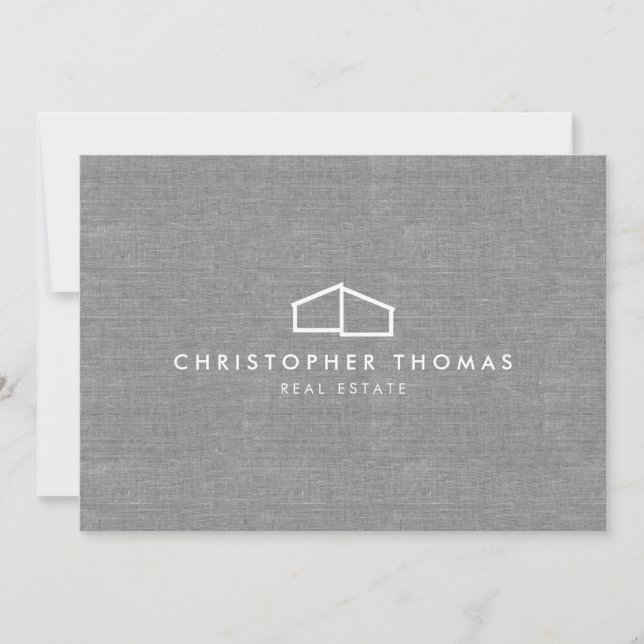 Modern Home Logo Gray Linen Flat Note Card (Front)