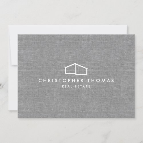 Modern Home Logo Gray Linen Flat Note Card