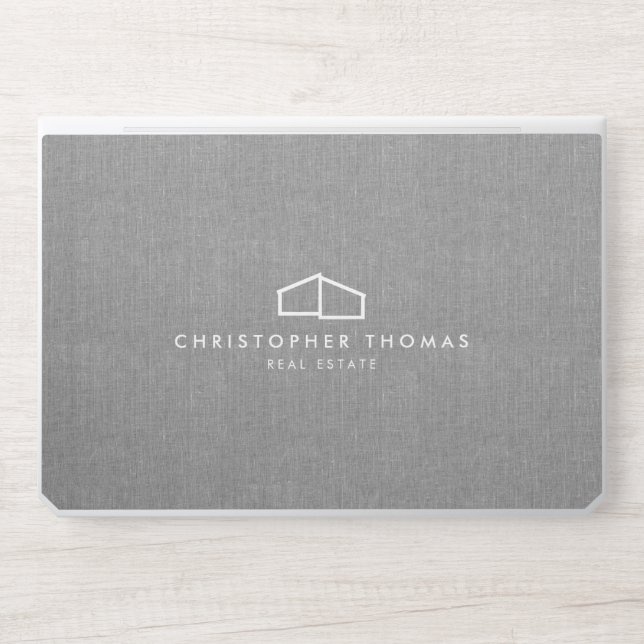 Modern Home Logo Gray Linen HP Laptop Skin (Front)