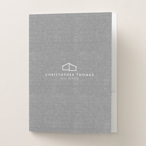Modern Home Logo Gray Linen Pocket Folder