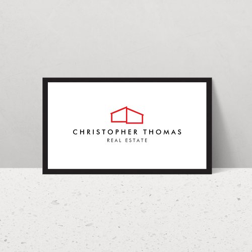 Modern Home Logo in Red for Real Estate Realtor Business Card
