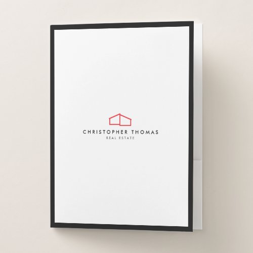 Modern Home Logo in Red for Real Estate Realtor Pocket Folder