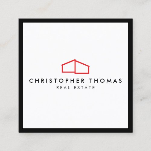 Modern Home Logo in Red for Real Estate Realtor Square Business Card