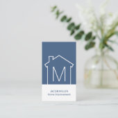Modern Home Logo Monogram Vertical Navy Blue White Business Card (Standing Front)