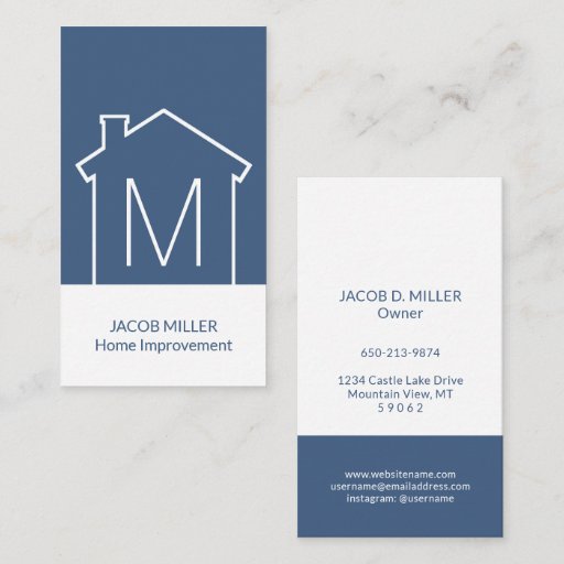 Customizable Simple Modern House Blueprint Vertical Navy Blue Business Card