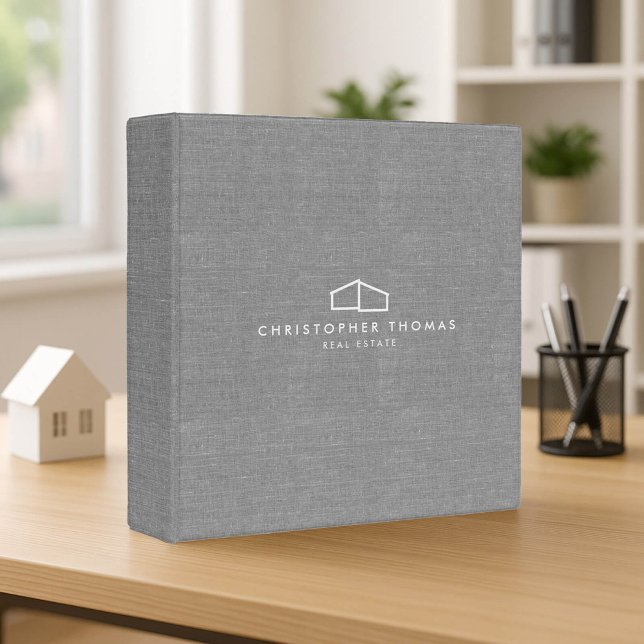 Modern Home Logo Real Estate Gray Linen 3 Ring Binder (Creator Uploaded)