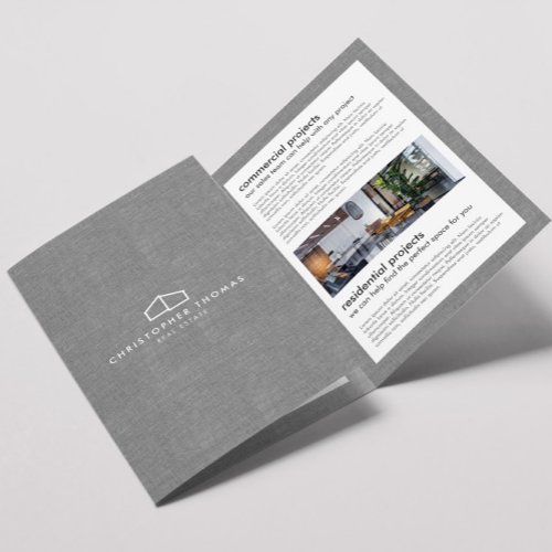 Modern Home Logo Real Estate Gray Linen Brochure