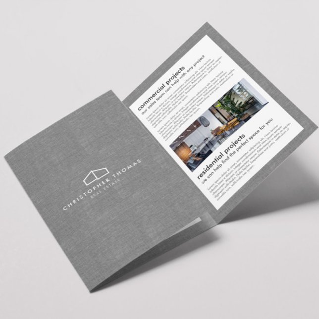 Modern Home Logo Real Estate Gray Linen Brochure (Creator Uploaded)