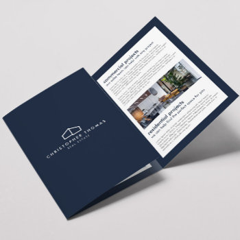 Modern Home Logo Real Estate Navy Blue Brochure by 1201am at Zazzle