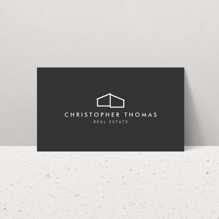 Modern Home Logo Real Estate, Realtor Dark Gray Business Card