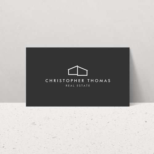 Modern Home Logo Real Estate Realtor Dark Gray Business Card