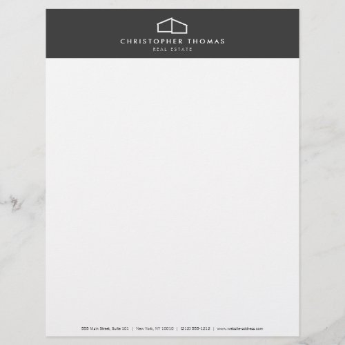 Modern Home Logo Real Estate Realtor Dark Gray Letterhead