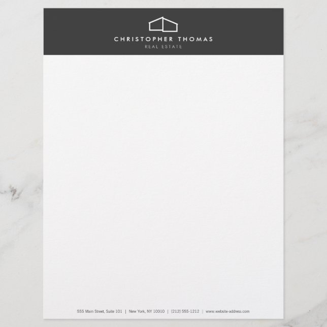 Modern Home Logo Real Estate, Realtor Dark Gray Letterhead (Front)