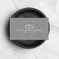 Modern Home Logo Real Estate, Realtor Gray Linen Business Card