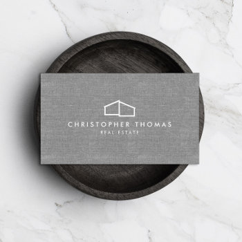 Modern Home Logo Real Estate  Realtor Gray Linen Business Card by 1201am at Zazzle