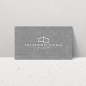 Modern Home Logo Real Estate, Realtor Gray Linen Business Card