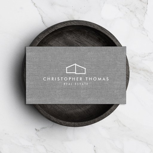 Customizable Modern Home Logo Real Estate, Realtor Gray Linen Business Card