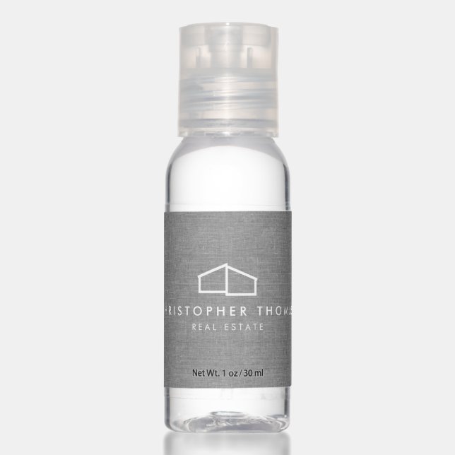 Modern Home Logo Real Estate, Realtor Gray Linen Hand Sanitizer (Front)