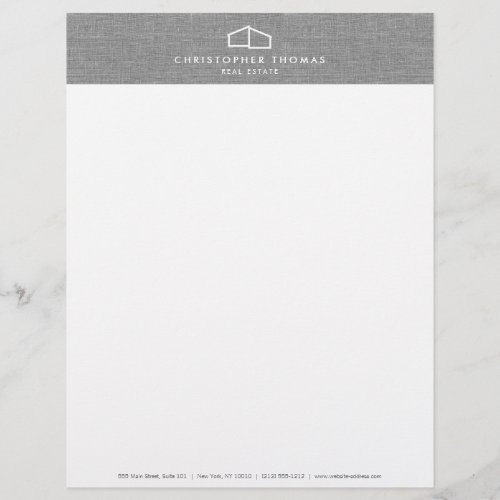 Modern Home Logo Real Estate Realtor Gray Linen Letterhead