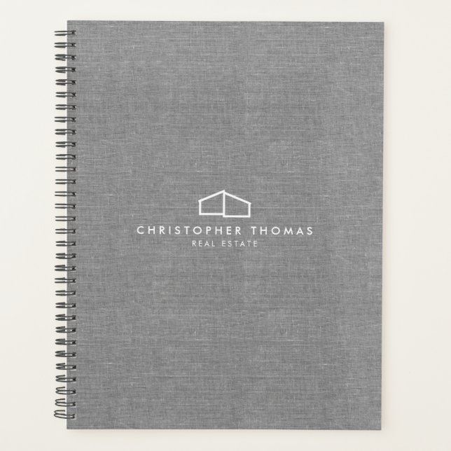 Modern Home Logo Real Estate, Realtor Gray Linen Planner (Front)
