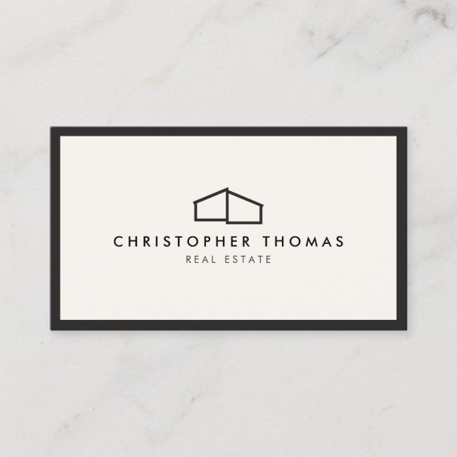 Modern Home Logo Real Estate, Realtor Ivory/Black Business Card