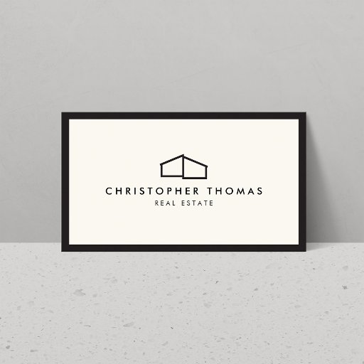 Customizable Modern Home Logo Real Estate, Realtor Ivory/Black Business Card