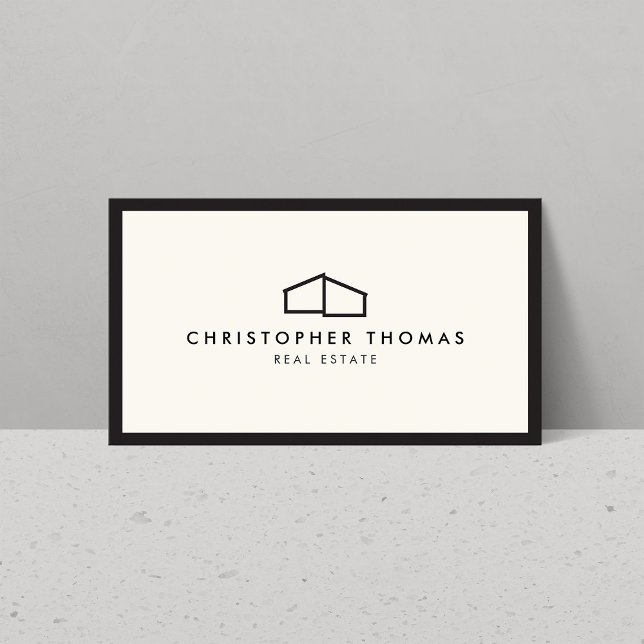 Modern Home Logo Real Estate, Realtor Ivory/Black Business Card (Creator Uploaded)